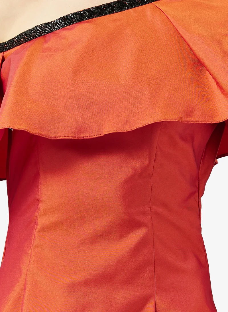 Namshi x  One Shoulder Evening Dress With Statement Ruffle for Women | Best Price UAE